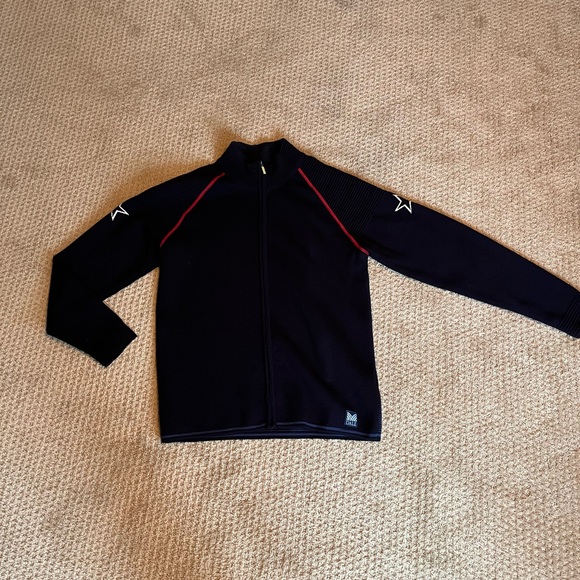 Dale of Norway full zip wool sweater, navy blue with red accent trim. EUC - Picture 2 of 5